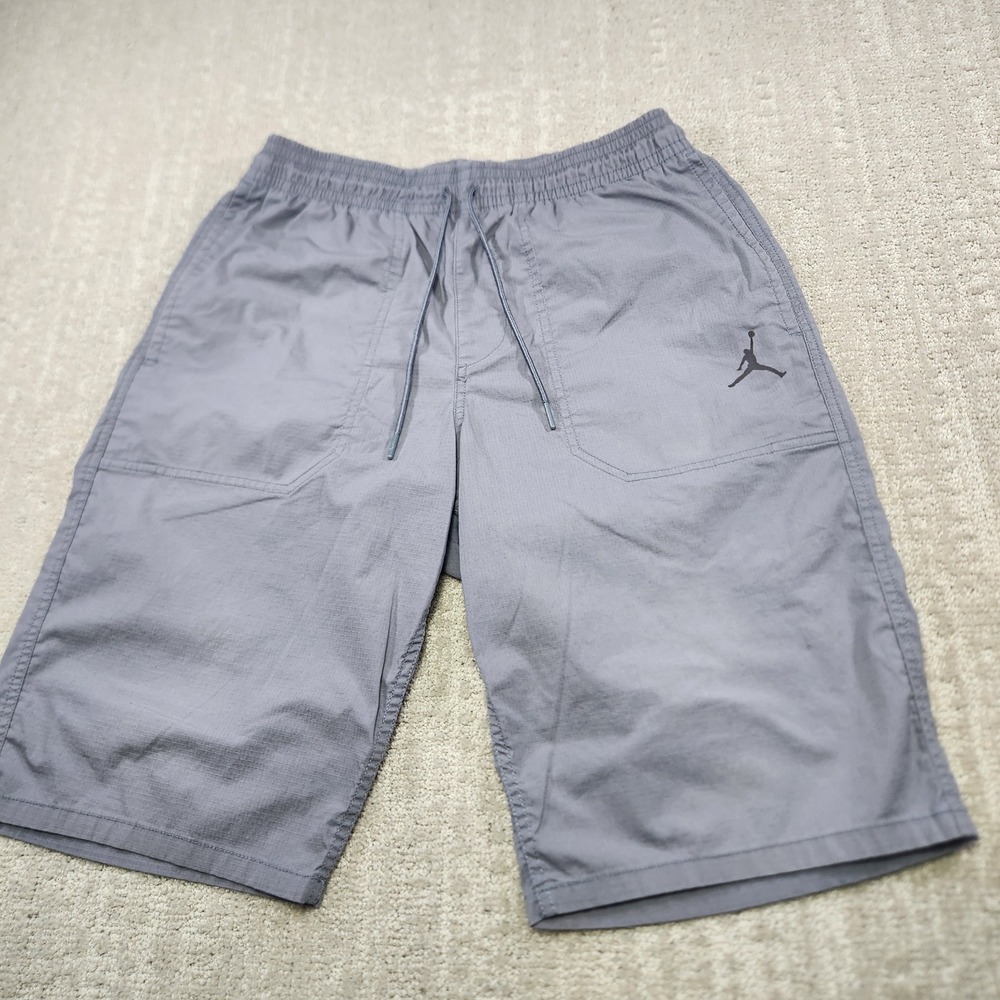 Nike Air Jordan Shorts Men 34 Jumpman Woven Drawstring Gray Ripstop Cotton 12"